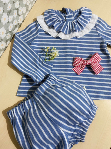 Conjunto Rayas Pilar Batanero Bombacho Y Blusa Bebe Mauna Loa Kids